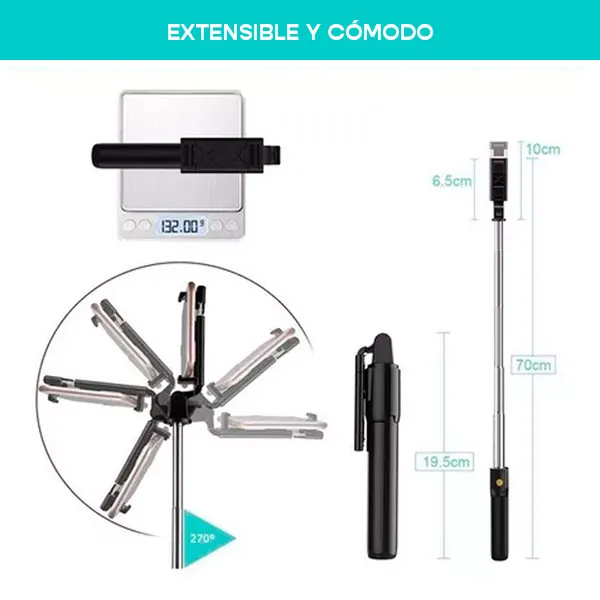 Trípode Bastón Selfie Bluetooth Pro - 76cm Extensible - Imagen 3