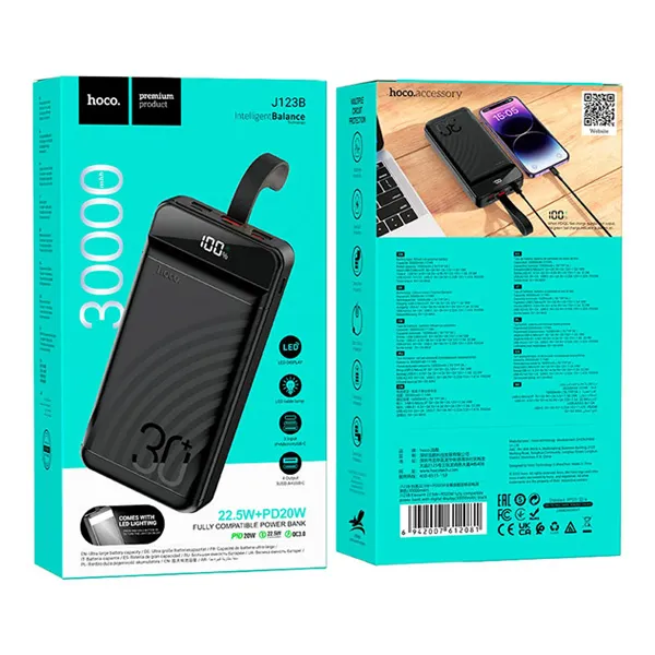 Power Bank Hoco J123B - 30.000mAh con Pantalla Digital & Carga Rápida PD 20W - Imagen 2