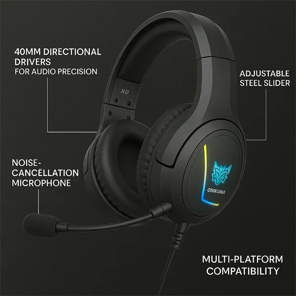 Onikuma X2 RGB - Audífonos Gamer con Micrófono & Sonido Envolvente - Imagen 3
