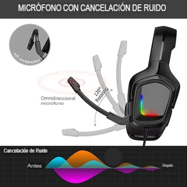 Auriculares Gamer Pro X7 - Micrófono Cancelación de Ruido & LED RGB - Imagen 2